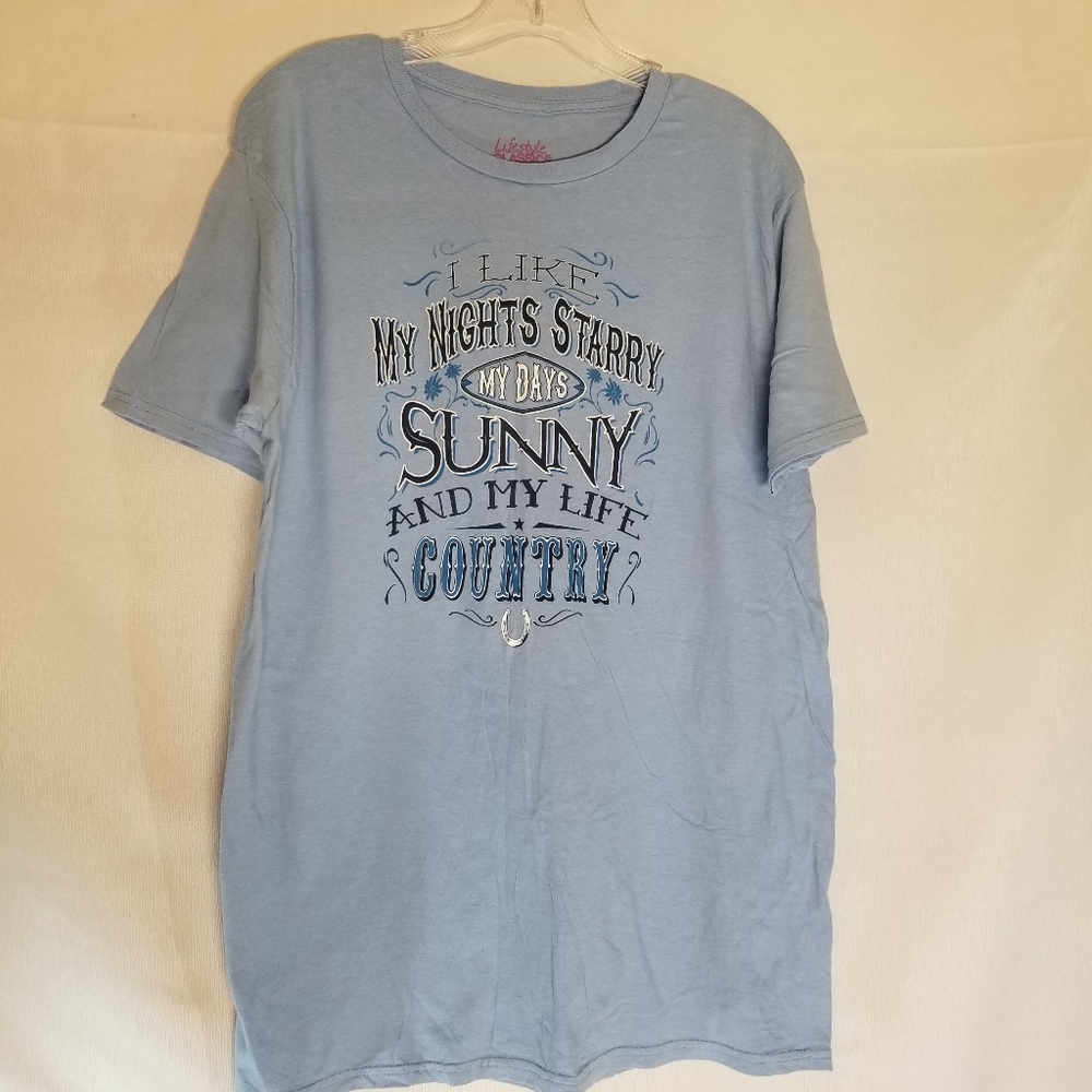 Lifestyle Classics Womans Size L Graphic T-Shirt Short Sleeve Light Blue